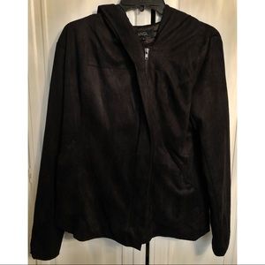 ANGL Black faux suede side sip jacket with hood